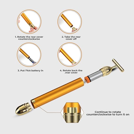 Golden Pulse 24K T-Bar Facial Massager - Collagen boasting & Face lifting