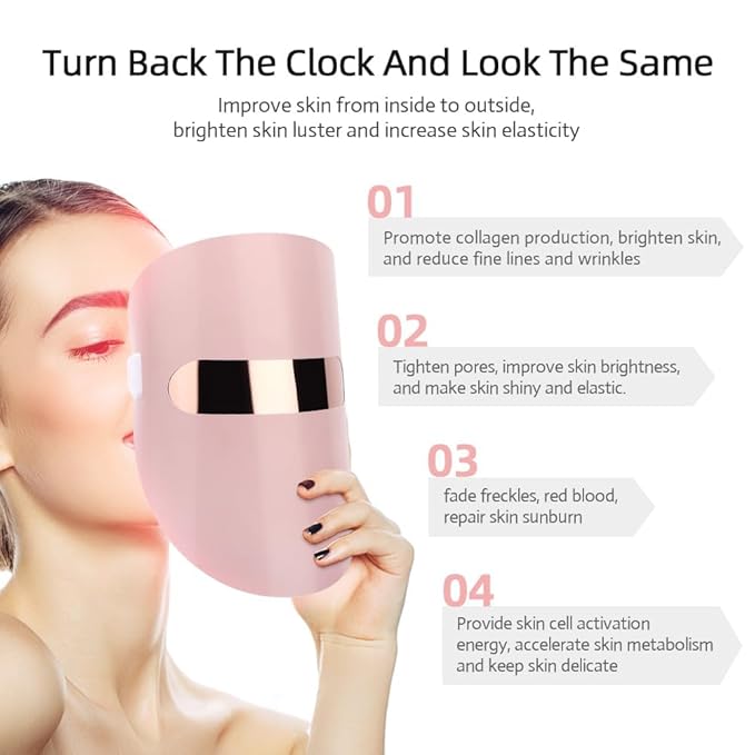 LED Face Mask Light Therapy 3 Color Settings - Collagen boasting & Wrinkle Reduction