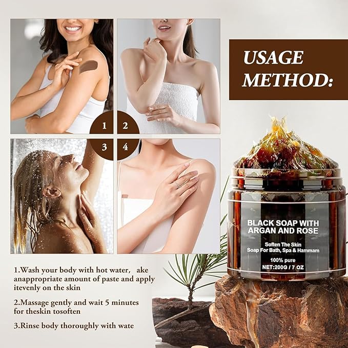 Moroccan Black Soap with Argan & Rose – Spa & Hammam Body Wash