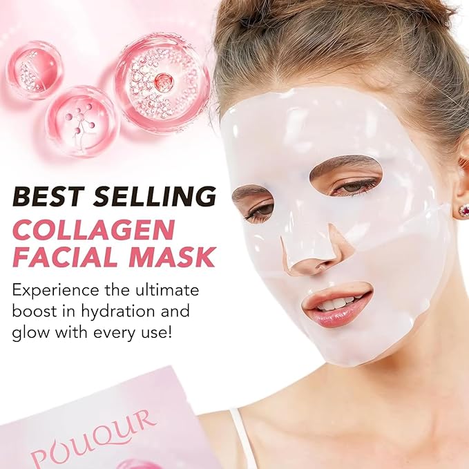 QERINKLE Deep Hydration Collagen Mask with Hyaluronic Acid - Pack of 4