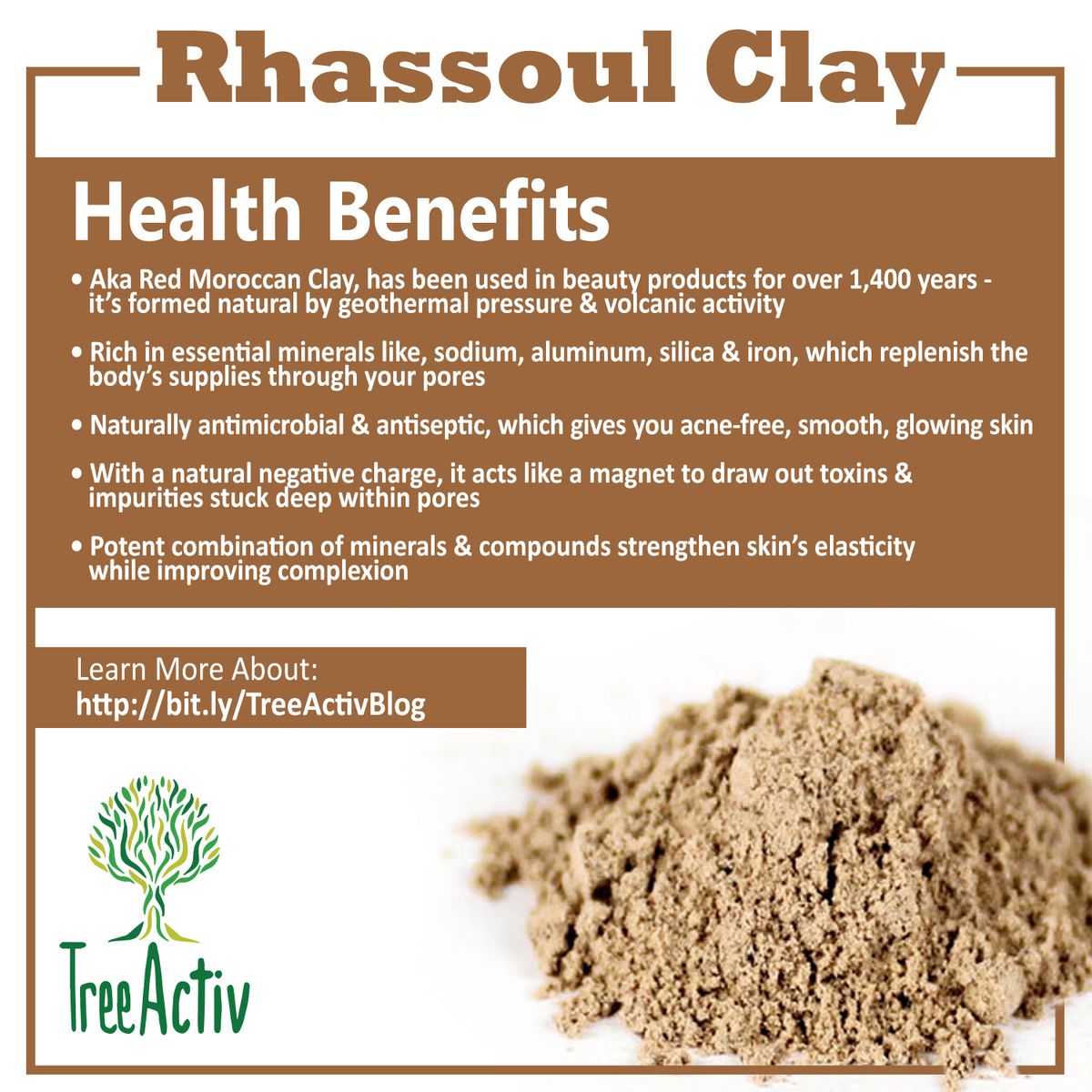 Moroccan Rhassoul Clay Powder Natural Cleanser with Anti-Aging Properties | Raw Vegan Organic Paraben-Free Skincare